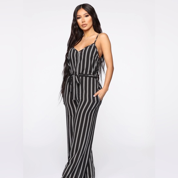 Passion of Essence Pants - Striped Crepe Knit Tie Waist Jumpsuit